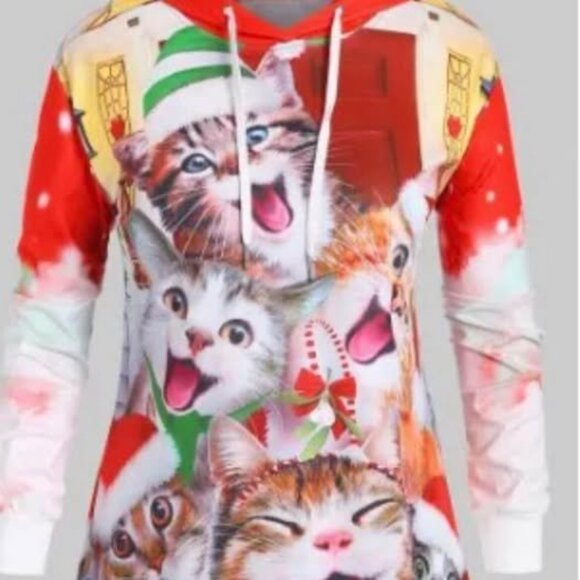 Ladies 1XL Christmas Cats hooded sweatshirt - Picture 2 of 3